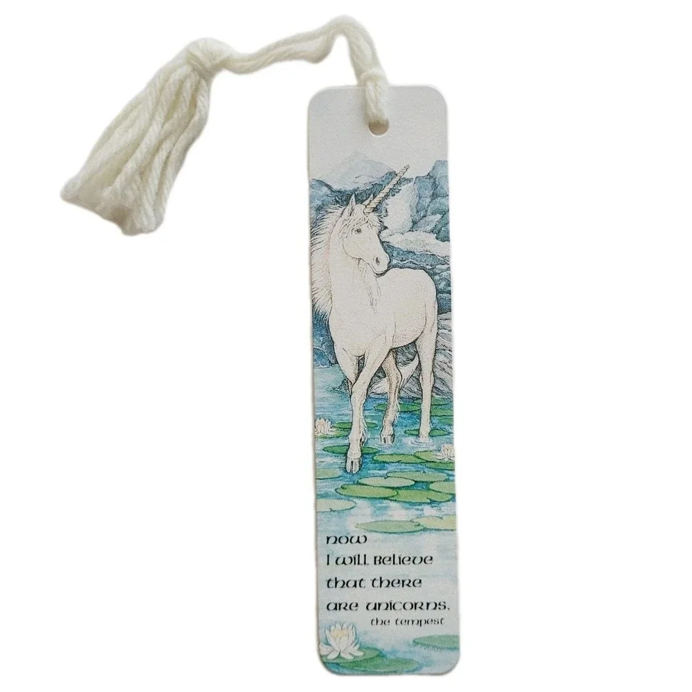 Vintage 70s Bookmark White Unicorn The Tempest Quote 1979 Antioch Sunshine H-274